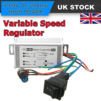 Motor Stepless Variable Speed Control Controller Switch 12V 24V Max 20A PWM DC • £8.29