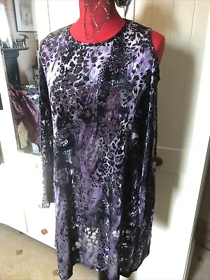 GALAXY Ladies Black Pink Grey Flocked Semi Sheer Cold Shoulder Tunic Top Size 8 • £8