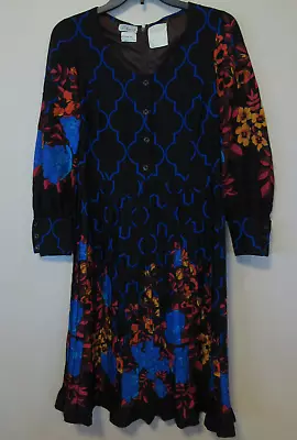 Vtg 60s LS Ayres Made In France Wool Mod Floral Pleated Tea Length Dress Sz 10 • $74.99
