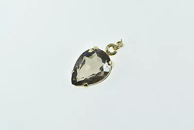 14K Pear Smoky Quartz Solitaire Vintage Charm/Pendant Yellow Gold *47 • $179.95