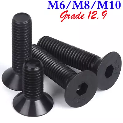 £3.66 • Buy M6 M8 M10 Black Grade 12.9 Flat Head Countersunk Hex Socket Screws Allen Bolts