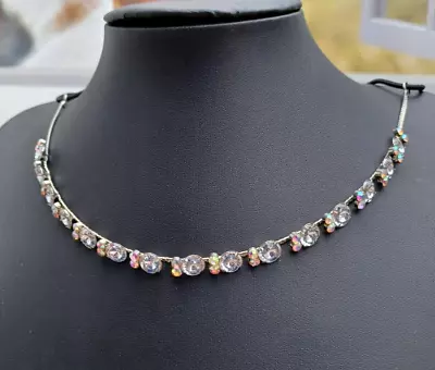 Necklace Collar Bib Rhinestone  Rainbow Stones Art Glass Adjustable • £4.50