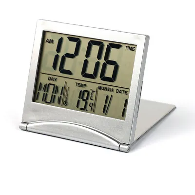 £4.45 • Buy Silver Digital LCD Desk Top Calendar Temperature Alarm Clock Travel Snooze Clock