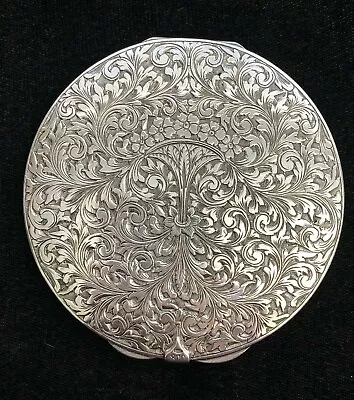 Vintage 800 Silver Hand Chased Floral Powder Compact • $225