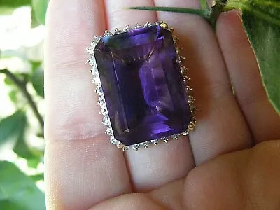 14k Yellow Gold Massive Emerald Cut Amethyst Quality Diamond Halo Cocktail Ring  • $1699.99