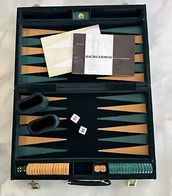 Vintage Aries Of Beverly Hills Backgammon Game Set Green Top Handle Travel Case • $58.72