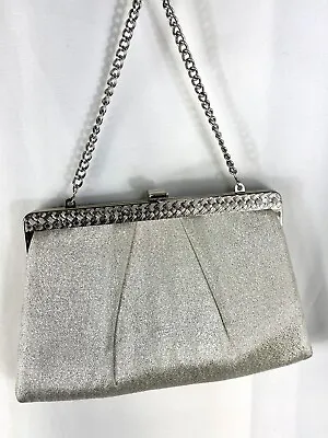 Vintage Silver Metallic Sparkle Purse Clutch Chain Strap Evening Bag USA • $10