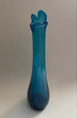 Mid-Century Viking LE Smith Vase 17.5” Tall Blue Stretch Swung Glass • $84