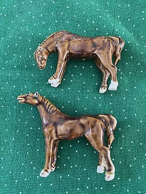 Miniature Chinese Swatow Type Horses - Set Of 2 - Ceramic Treacle Brown Glaze • $12