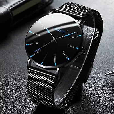 Men's Fashion Ultra Thin Watches Business Stainless Steel Mesh Quartz Watch • $8.79