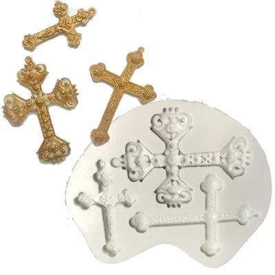 Cross Silicone Fondant Mould Cake Decoration Baking Topper Mold Chocolate Tool • £3.45