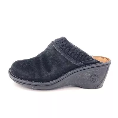 UGG Gael Wool Lined Wedge Slip-on Clogs Womens Size 5 EUR 36 Black Suede Leather • $39