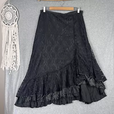 Womens Vintage Lace Skirt Size 12 Black Layered Midi A-Line Y2K Goth Punk • $39.95