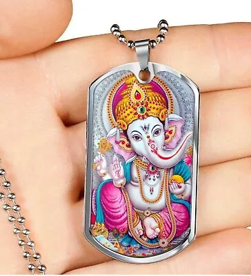 Ganesha Hindu God Indian Jewelry Gifts. Necklace Dog Tag Pendant  • $14.95