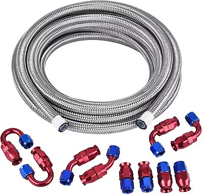 10AN 5/8  Fuel Line Hose Fitting Kit Braided Nylon Stainless Steel Oil Gas 16FT • $61.46