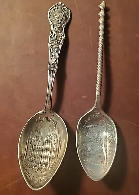 Two Sterling Silver Souvenir Spoons Salt Lake City Temple Utah Eagle Gate Moroni • $26.95
