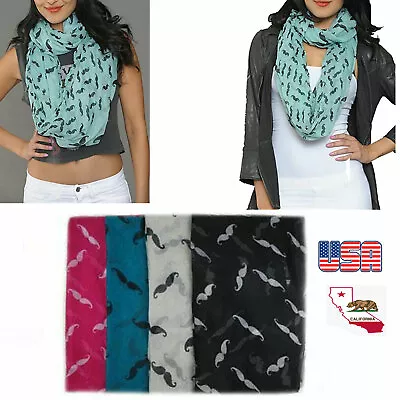 Women MUSTACHE PRINT Infinity Neck Head Wrap Scarf Double Circle Cowl Scarf Loop • $9.92