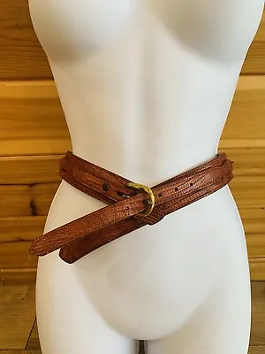 Vintage Max Lang Texas Brown Leather Lizard Skin Southwestern Unisex Belt 1 3/8” • $101.25