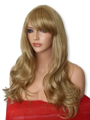 Long Dark Blonde Natural Wavy Curly Fringe Womens Ladies Fashion WIG G8 • £12.99