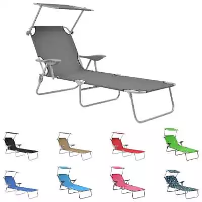 Sun Lounger With Canopy Outdoor Sunbed Lounge Bed Garden Day Bed Steel VidaXL • £73.99