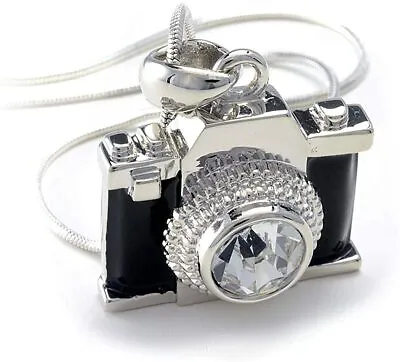 Camera Charm Pendant Necklace - Sparkling Crystal Lens - 16  Chain Photography • £12.99
