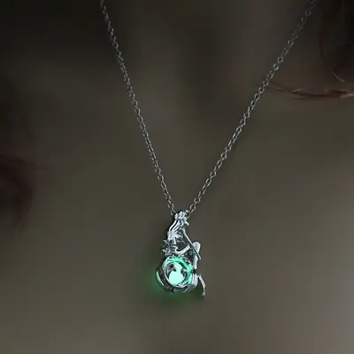 Gorgeous Heart-Shaped Mermaid Green Luminous Bead Cage Pendant Necklace Gift New • $12.98