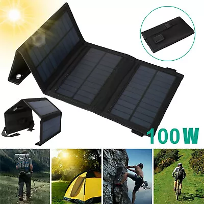 $24.59 • Buy 100W USB Solar Panel Kit Folding Power Bank Outdoor Camping Hiking Phone Charger