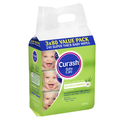 Curash Baby Wipes Aloe Vera & Chamomile 3 X 80 Value Packs Soap & Paraben Free • $24.93