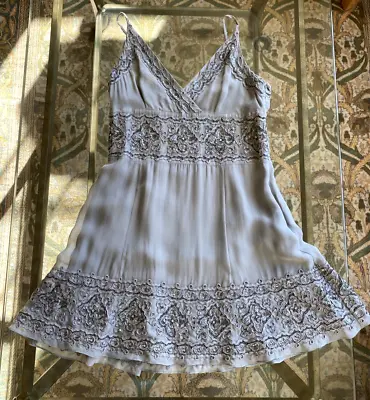 Romantic Core Y2K Vintage Donna Karan DKNY Grey Sheer Silk Chiffon Beaded Dress • $250