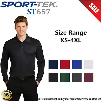 Sport-Tek ST657 Mens Long Sleeve Micropique Sport-Wick Stylish Polo Shirt • $26.36