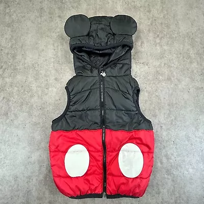 Disney Parks Puffer Vest XS Youth Mickey Mouse Ears Hooded Full Zip Girl Boy • $24.87