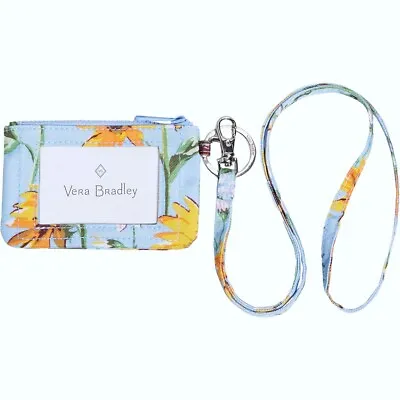 Vera Bradley ReActive Zip ID & Lanyard Sunflower Sky 🌻 Key Ring Wallet NWT $35 • $28