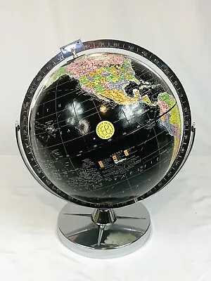 Vintage 1960s Replogle Encyclopedia Britannica Black Globe World Chrome Base 12  • $134.87