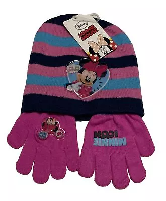 NEW Minnie Mouse 2pcs Set Beanie Hat + Gloves Age 2-3 Years 51 Cm • £5.99