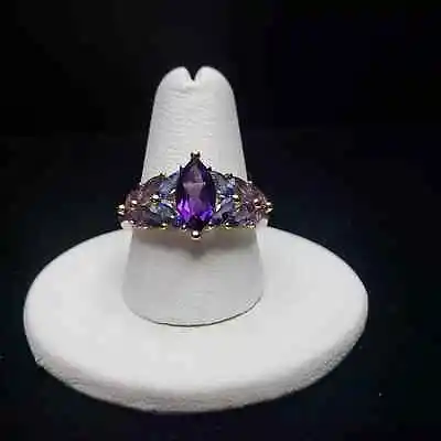 14k Yellow Gold Marquise Amethyst Iolite Tanzanite Ring Sz-8.75 S10BO17.3 • $258.30