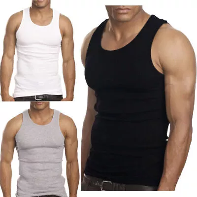 6-12 Packs Men 100% Cotton Ribbed Tank Top A-Shirt Wife Beater Undershirts Lot • $22.99