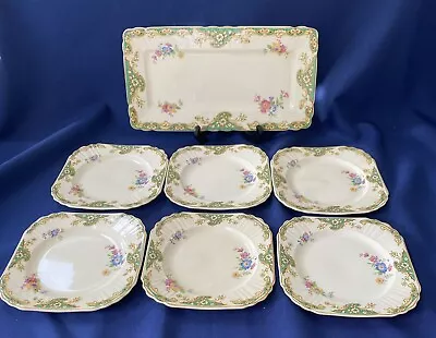 Myott Sandwich Plate Set Of Platter And 6 Sides In Green Floral/ Pattern 1930s  • £19.99