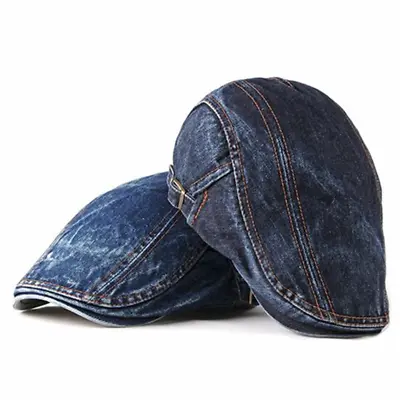 Solid Denim Gatsby Cap Mens Denim Hat Golf Driving Summer Sun Cabbie Newsboy • $11.99