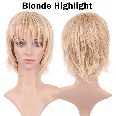 Ombre Long Wavy With Fringe Full Wig Highlight Blonde Wigs Heat Safe Hair Wigs A • £18.21