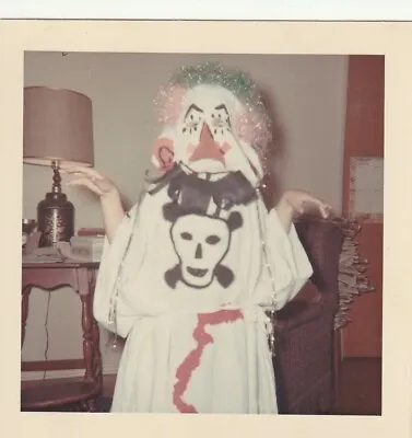Vintage Snapshot: Kid In Homemade Scary Clown Halloween Costume • $19.95