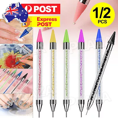 $5.65 • Buy 2PCS Dual Ended Dotting Pen Rhinestone Picker Wax Pencil Nail Art Tool Manicure