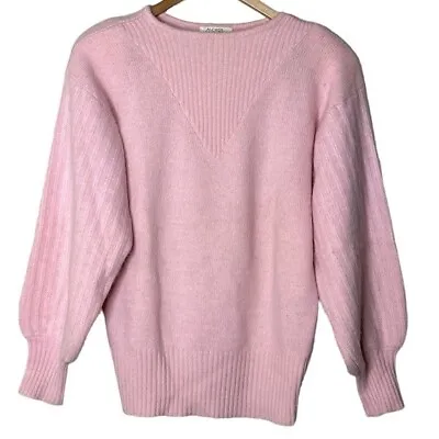 $29.99 • Buy 100% CASHMERE Sweater Size L Vintage Andrea Haber Pink Puff Sleeve Flawed