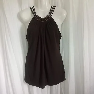 MICHAEL Michael Kors Brown Beaded Tunic Top Built In Bra Sleeveless Tank Lg • $30