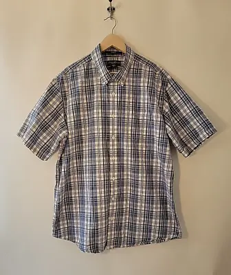 Eddie Bauer Shirt Mens Blue Plaid Short Sleeve Classic Fit Button Down  Tall XL • $16