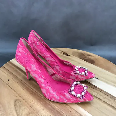 Max Studio Pink Embellished Slip On Heels Pumps Womens Size 6 B • $16.40