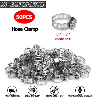 50pcs HOSE CLAMPS 3/8  To 5/8  Adjustable Steel Band Worm Clip Universal Fit New • $11.59