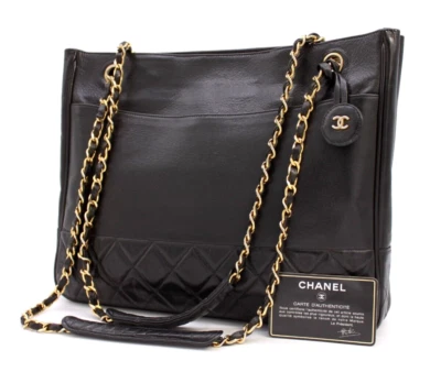 $1198 • Buy CHANEL Matelasse Shoulder Bag Chain Strap Purse Black Leather Vintage Authentic