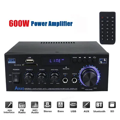 600W 2CH Bluetooth Stereo Amplifier Amp HIFI Audio Radio USB SD FM Car Home UK • £28.95