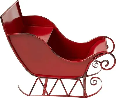New Primitive Farmhouse AGED RED CHRISTMAS SLEIGH Metal Display 14  • $35.99