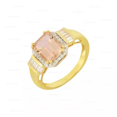 Octagon Pink Morganite Diamond Cocktail Ring 14k Yellow Gold Band Ring Jewelry • $534